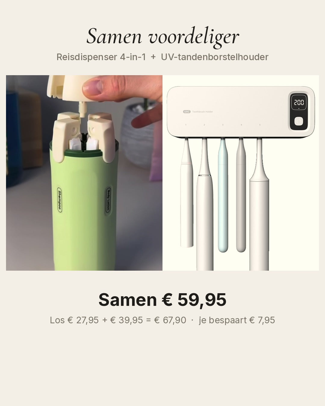 Reisdispenser 4-in-1 en UV-tandenborstelhouder samen